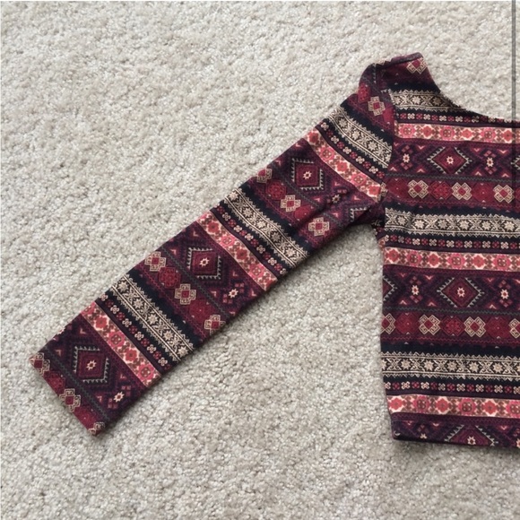 Fall Autumn Style Burgundy & Orange Long Sleeve Crop Top - Vintage Forever 21 - Picture 2 of 8